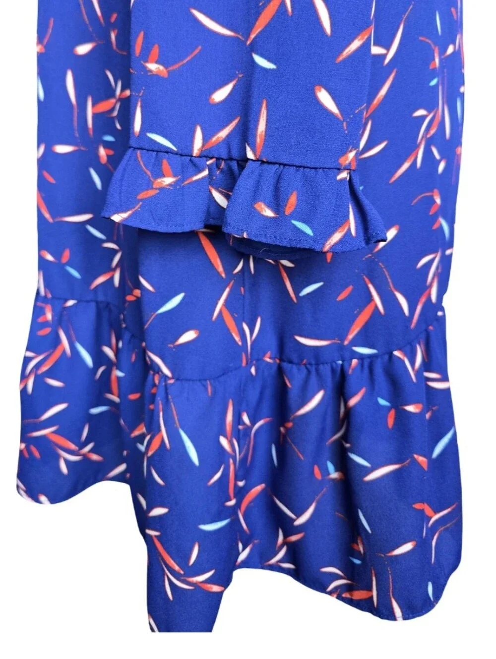 Banana Republic Blue Printed Long-Sleeve Ruffle-Hem Dress Size S Retro Casual - Picture 5 of 9